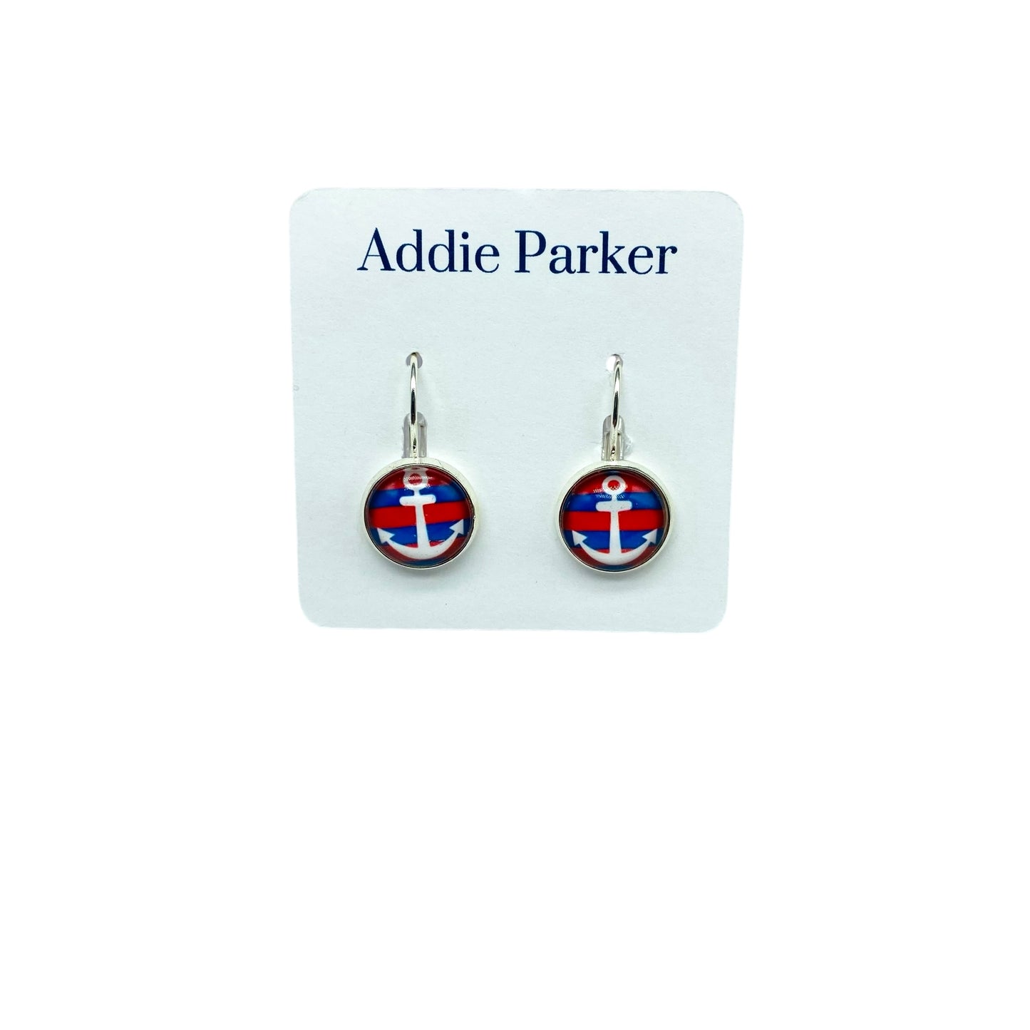 Lever Back Earrings (E 80) - Red White Blue Anchor Leverback Earrings