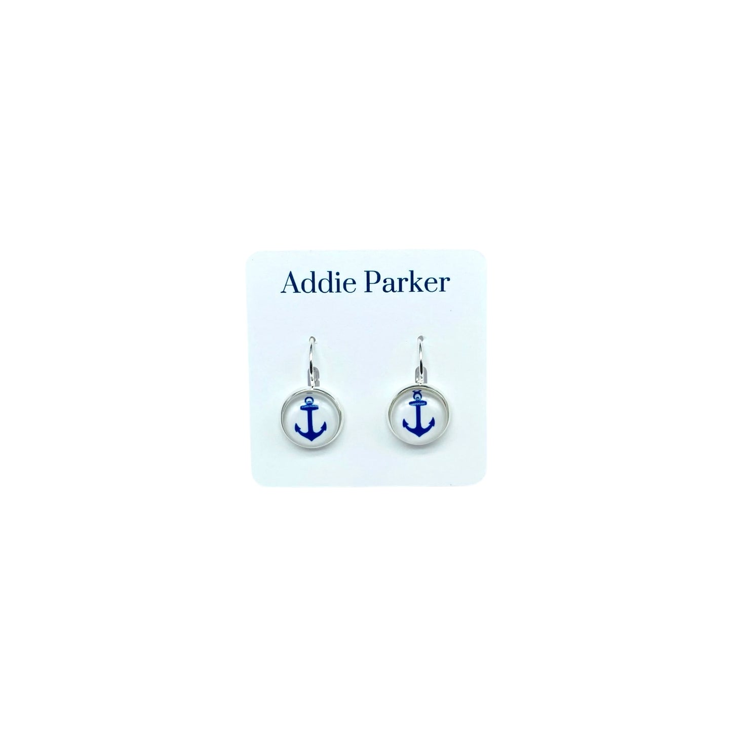 Lever Back Earrings (E 130) - White and Royal Blue Anchor Leverback Earrings