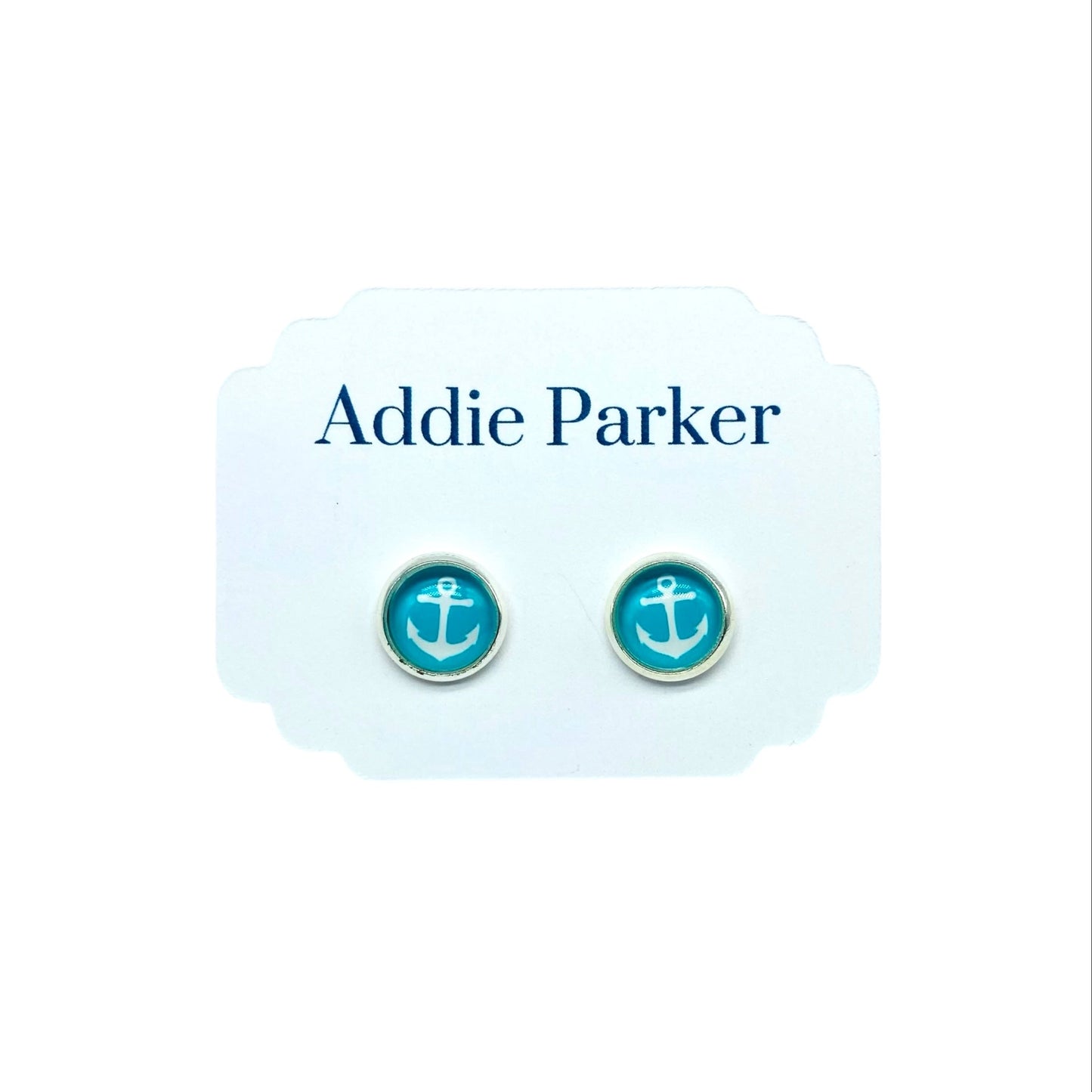 Small Stud Earrings (ST 58) - Aqua Anchor