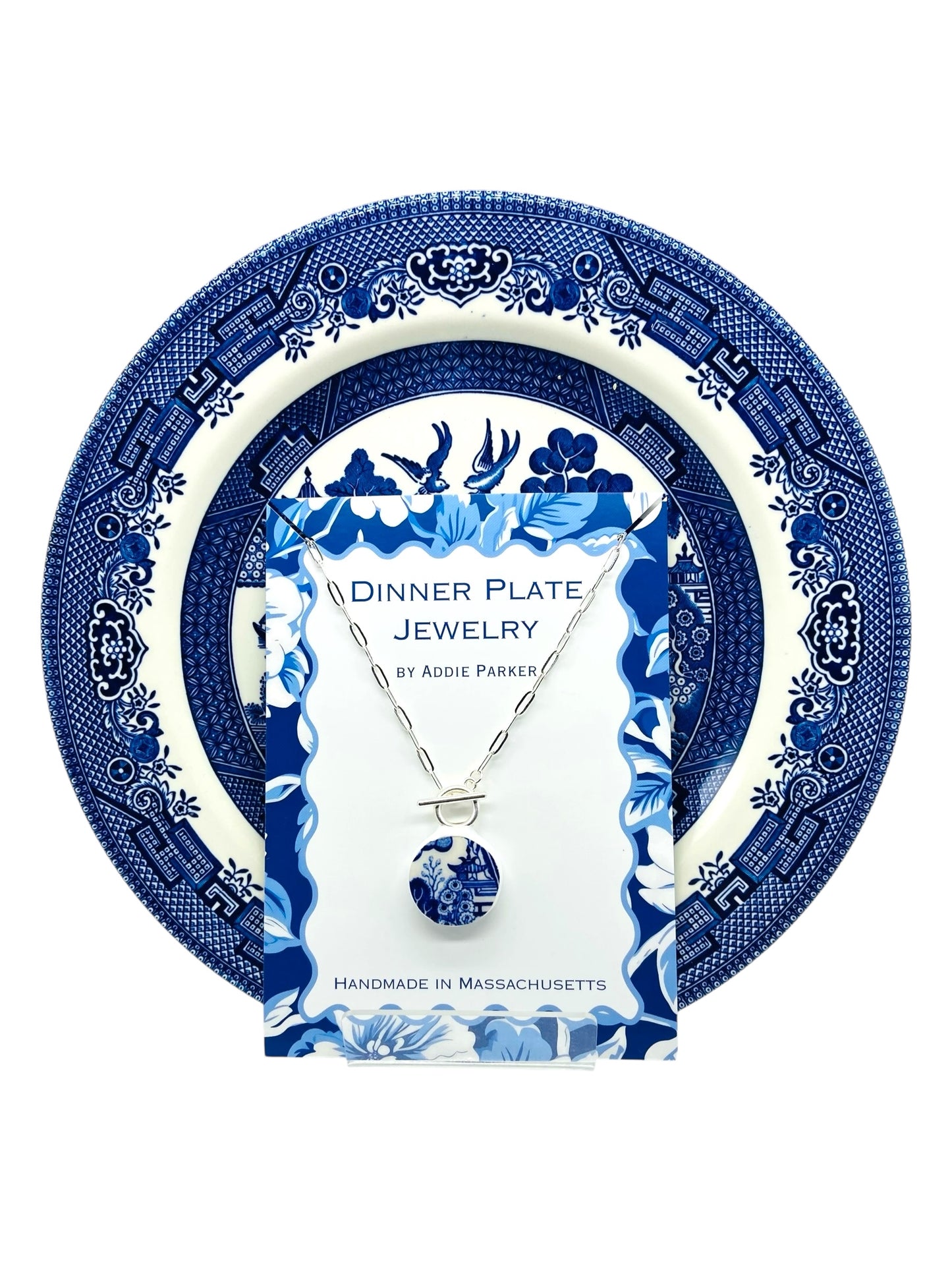 Pagoda Dinner Plate Necklace - Churchill Blue Willow