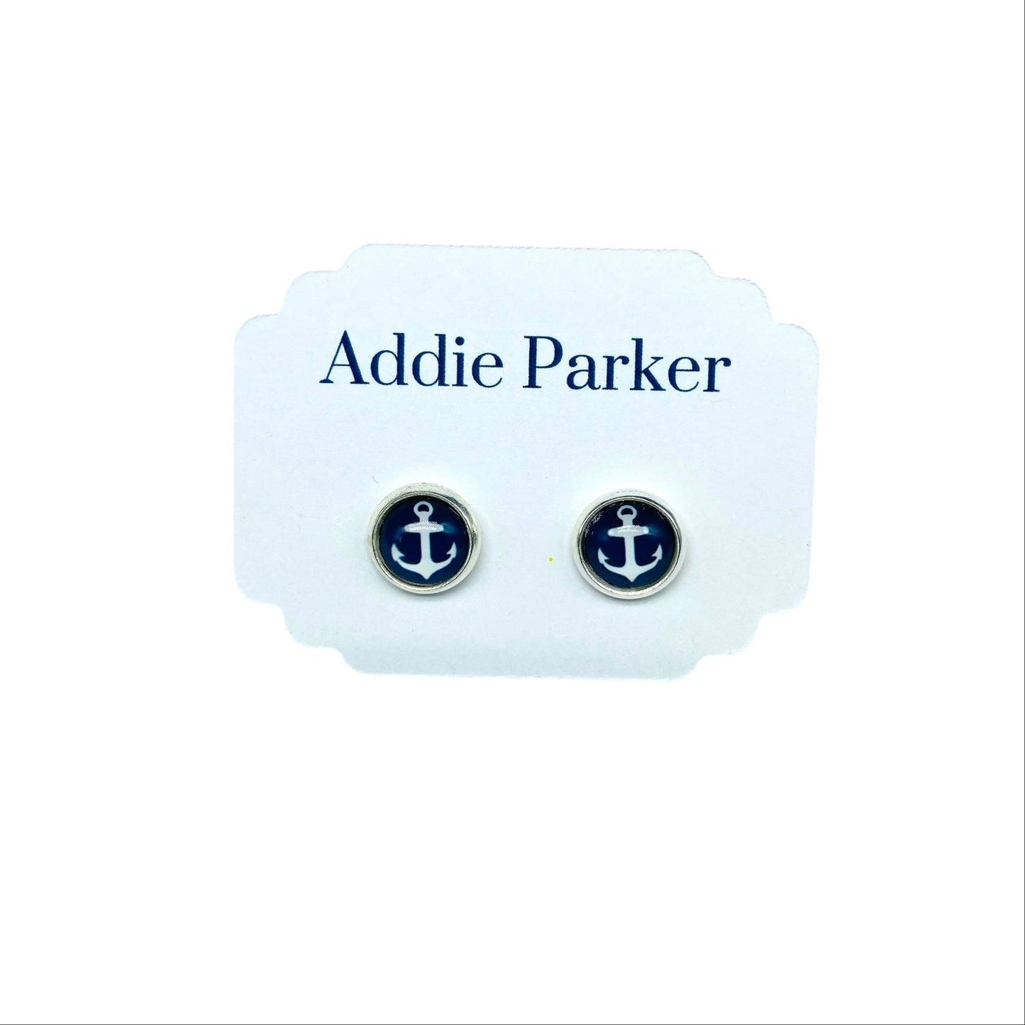 Small Stud Earrings (ST 12) - Navy Blue Anchor