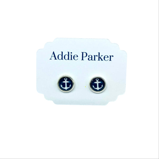 Small Stud Earrings (ST 12) - Navy Blue Anchor