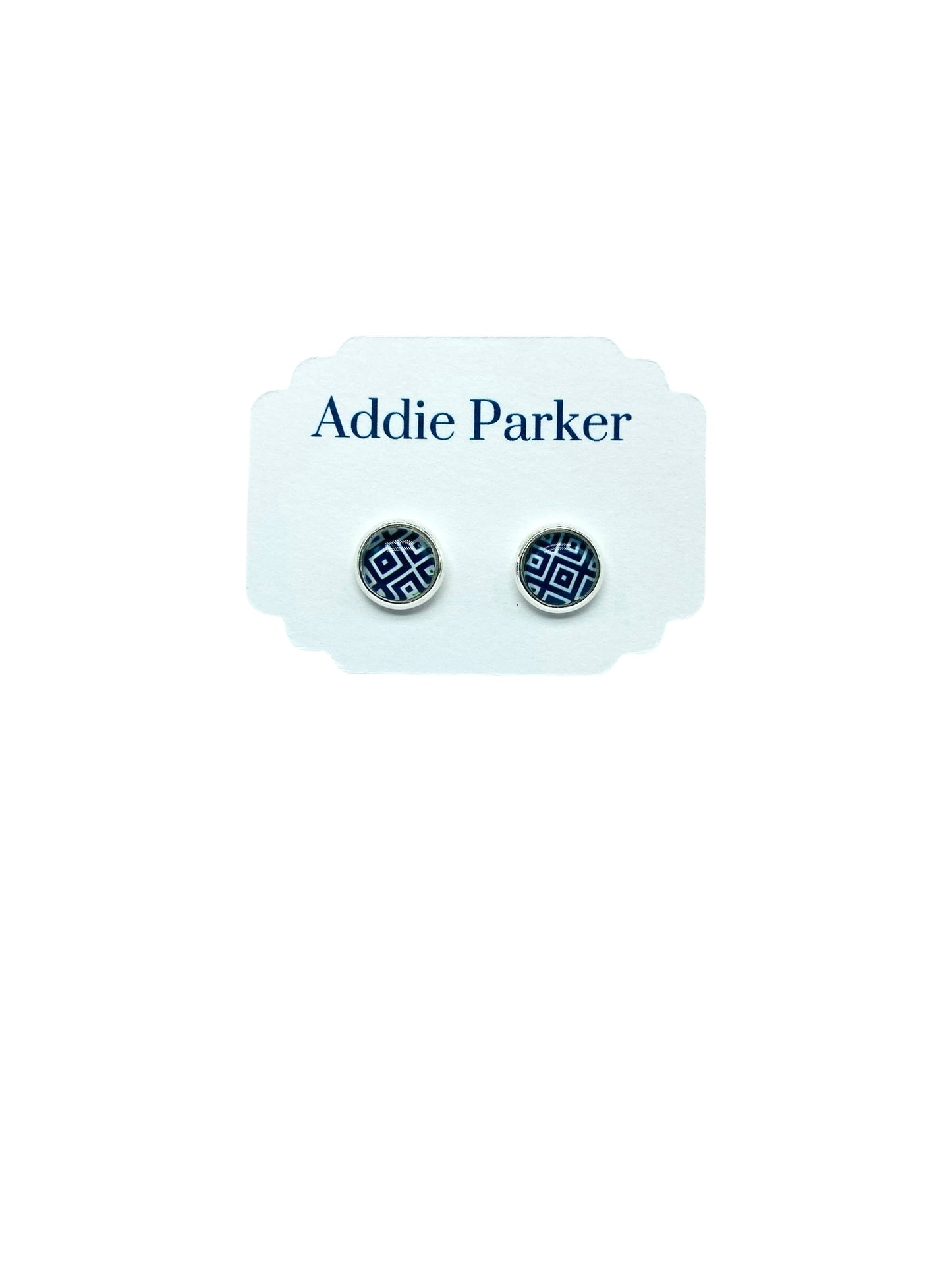 Small Stud Earrings (ST 18) - Navy Blue Geometric
