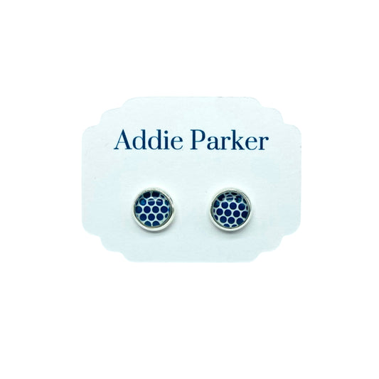 Small Stud Earrings (ST 21) - Navy Polka Dot