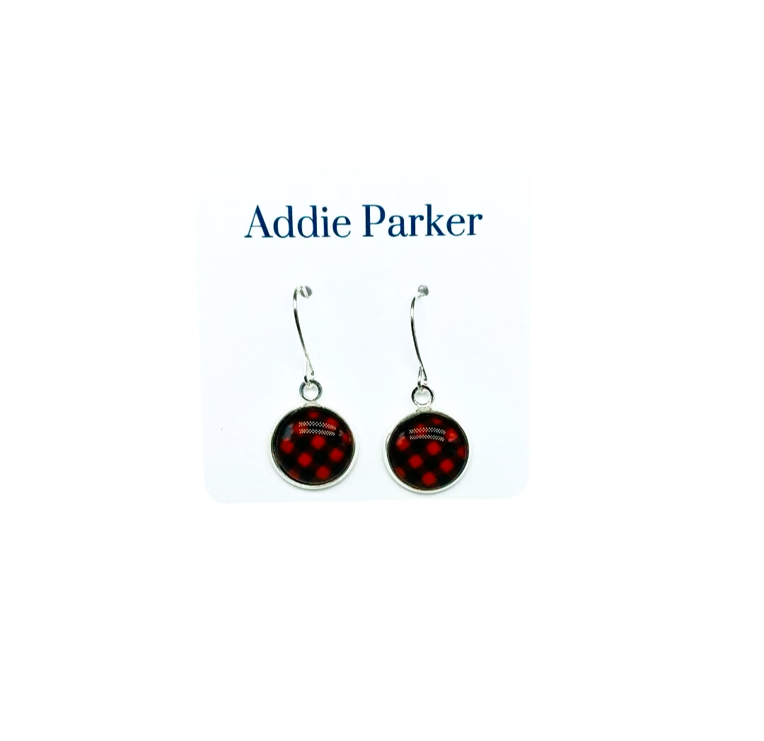 French Hook Style Earring (FH 8) - Red Buffalo Plaid