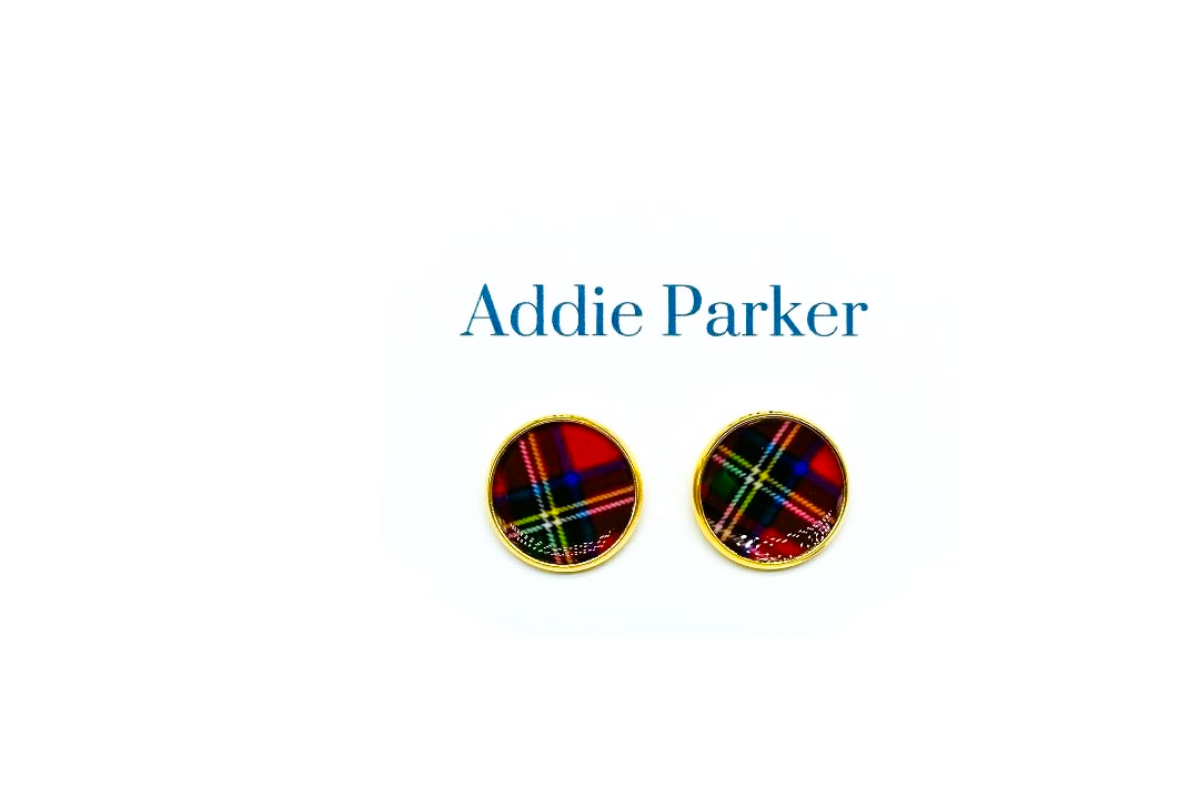 Large Stud Earring (LS60G) - Red Plaid