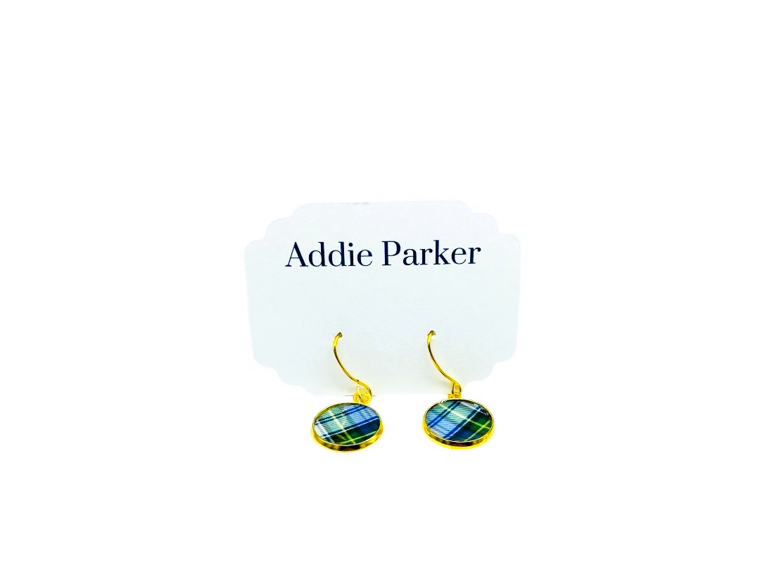 French Hook Style Earring (FH61G) - Blue Plaid