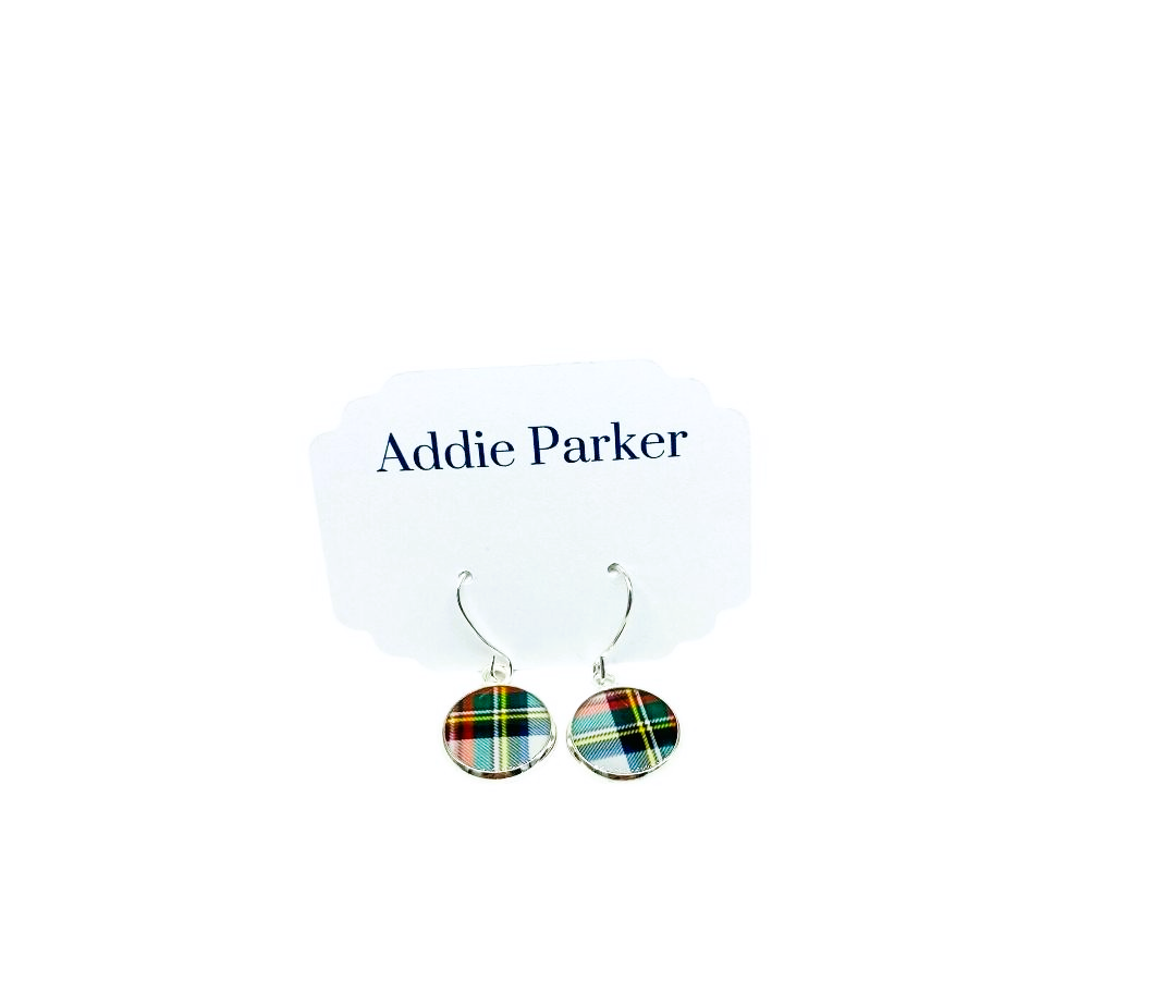 French Hook Style Earring (FH62S) - White Plaid