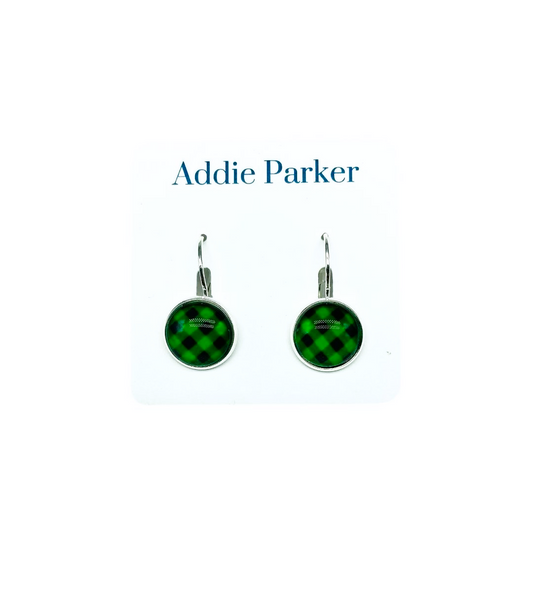 Lever Back Earrings (LB 12) - Green Buffalo Plaid