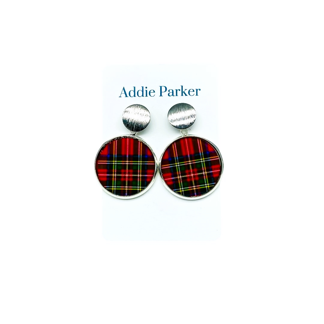 Plaid Earring (R60S) - Red Plaid