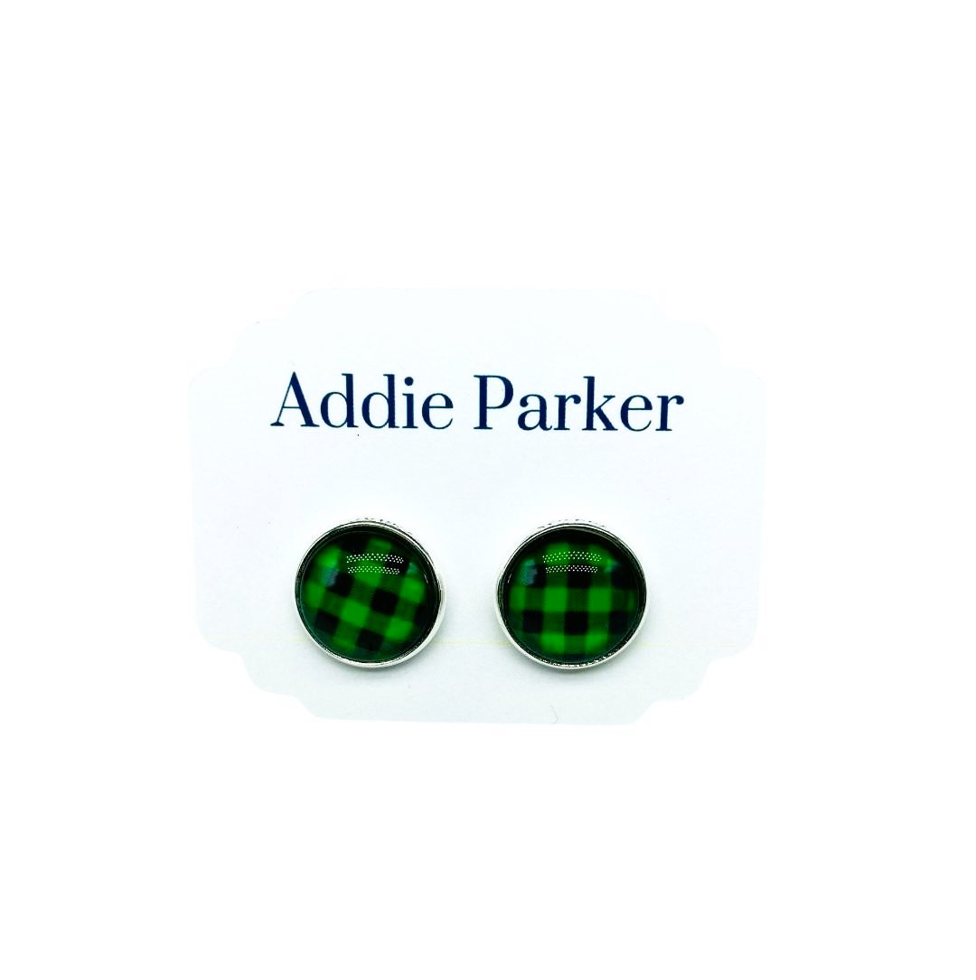 Large Stud Earring (LS 12) - Green Buffalo Plaid