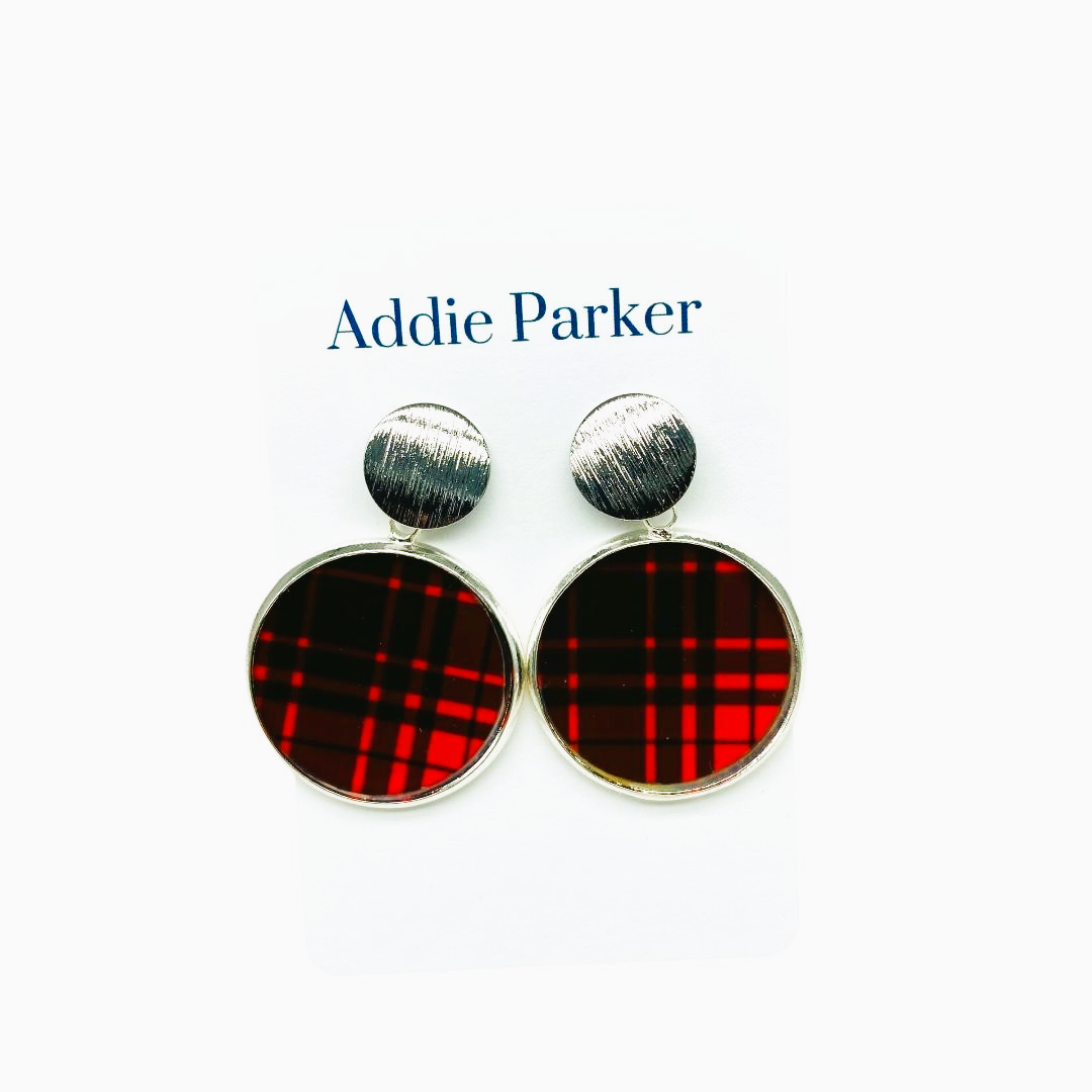 Plaid Earring (R67S) - Red Buffalo Plaid