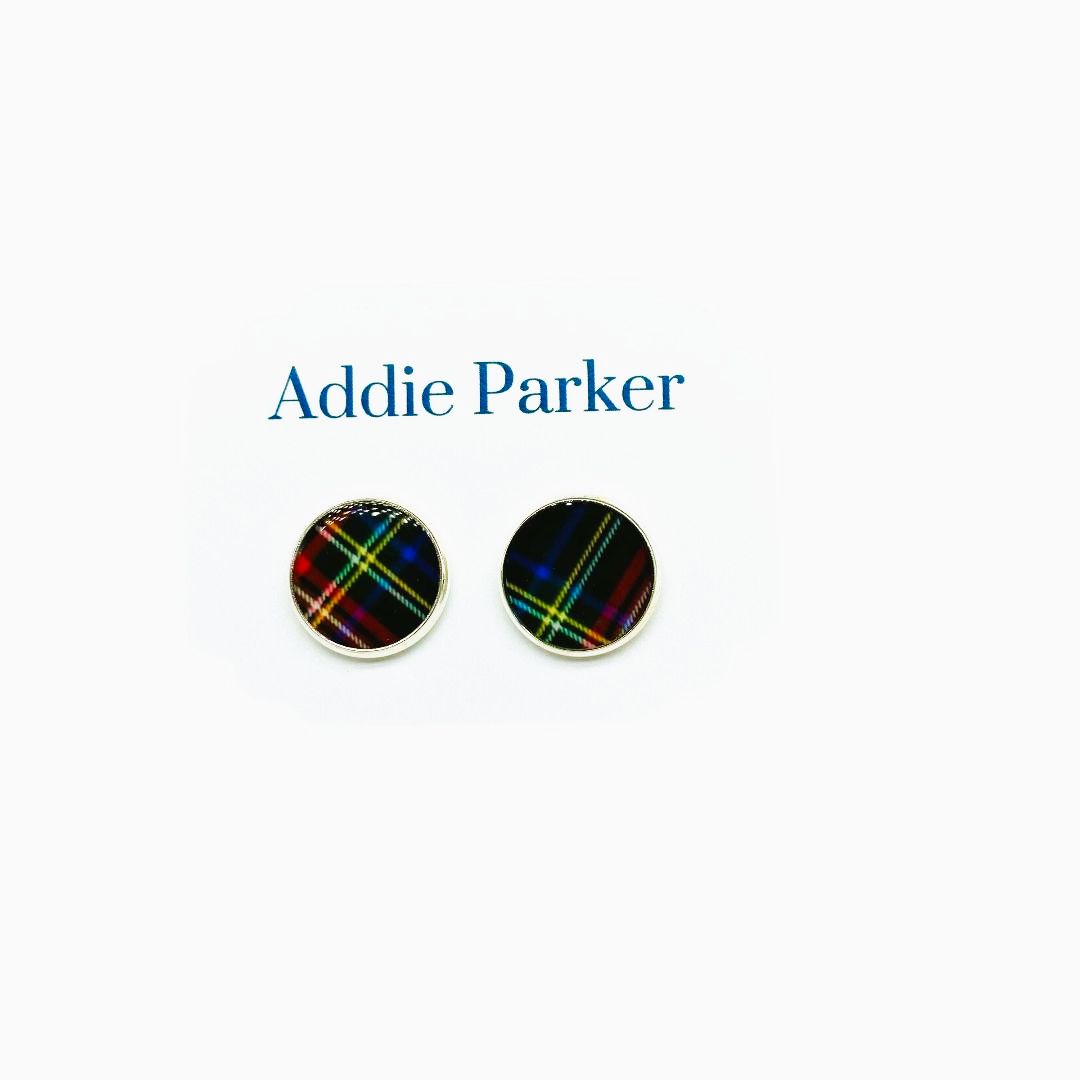 Large Stud Earring (LS64S) - Black Plaid