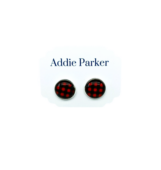 Large Stud Earring (LS 8) - Red Buffalo Plaid