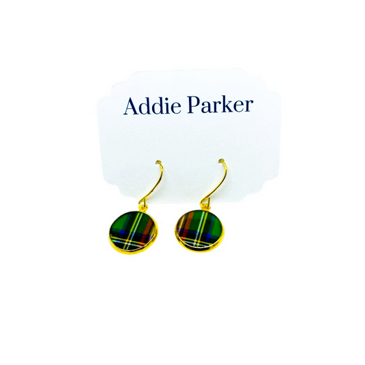 French Hook Style Earring (FH63G) - Green Plaid