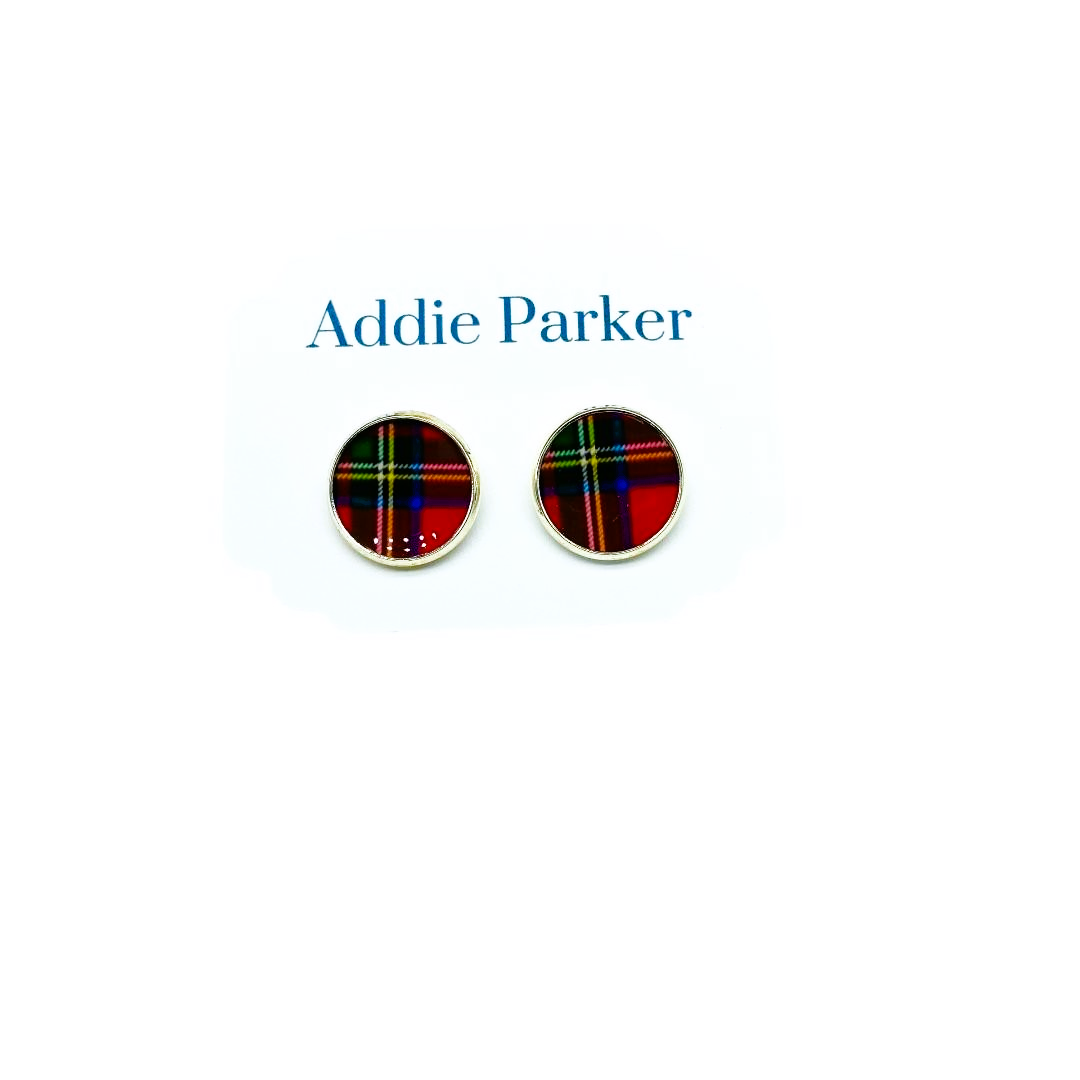 Large Stud Earring (LS60S) - Red Plaid