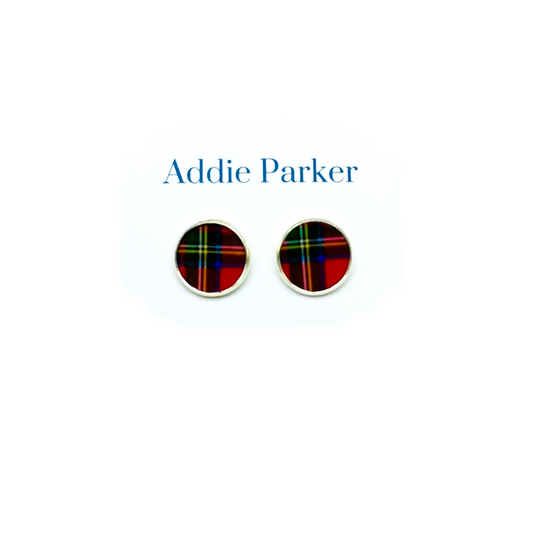 Large Stud Earring (LS60S) - Red Plaid