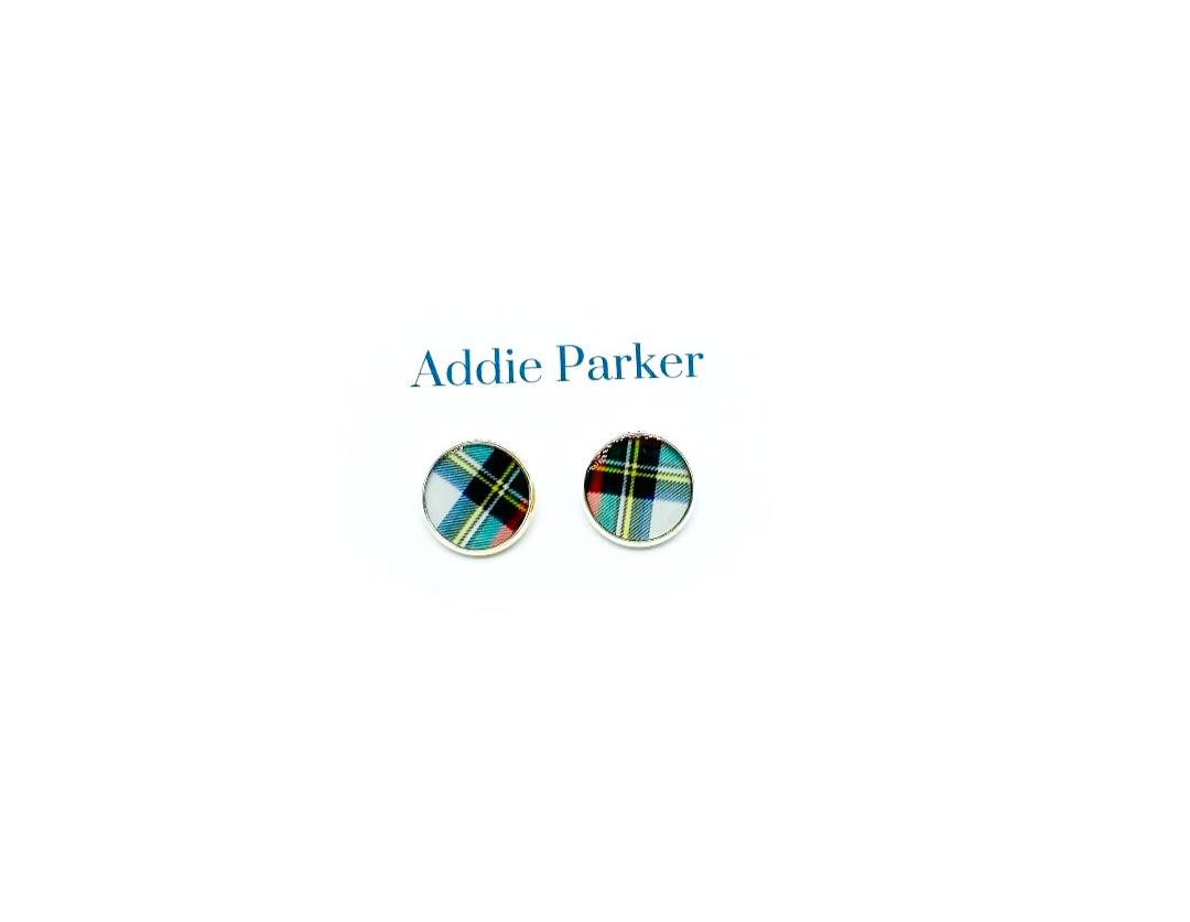 Large Stud Earring (LS62S) - White Plaid