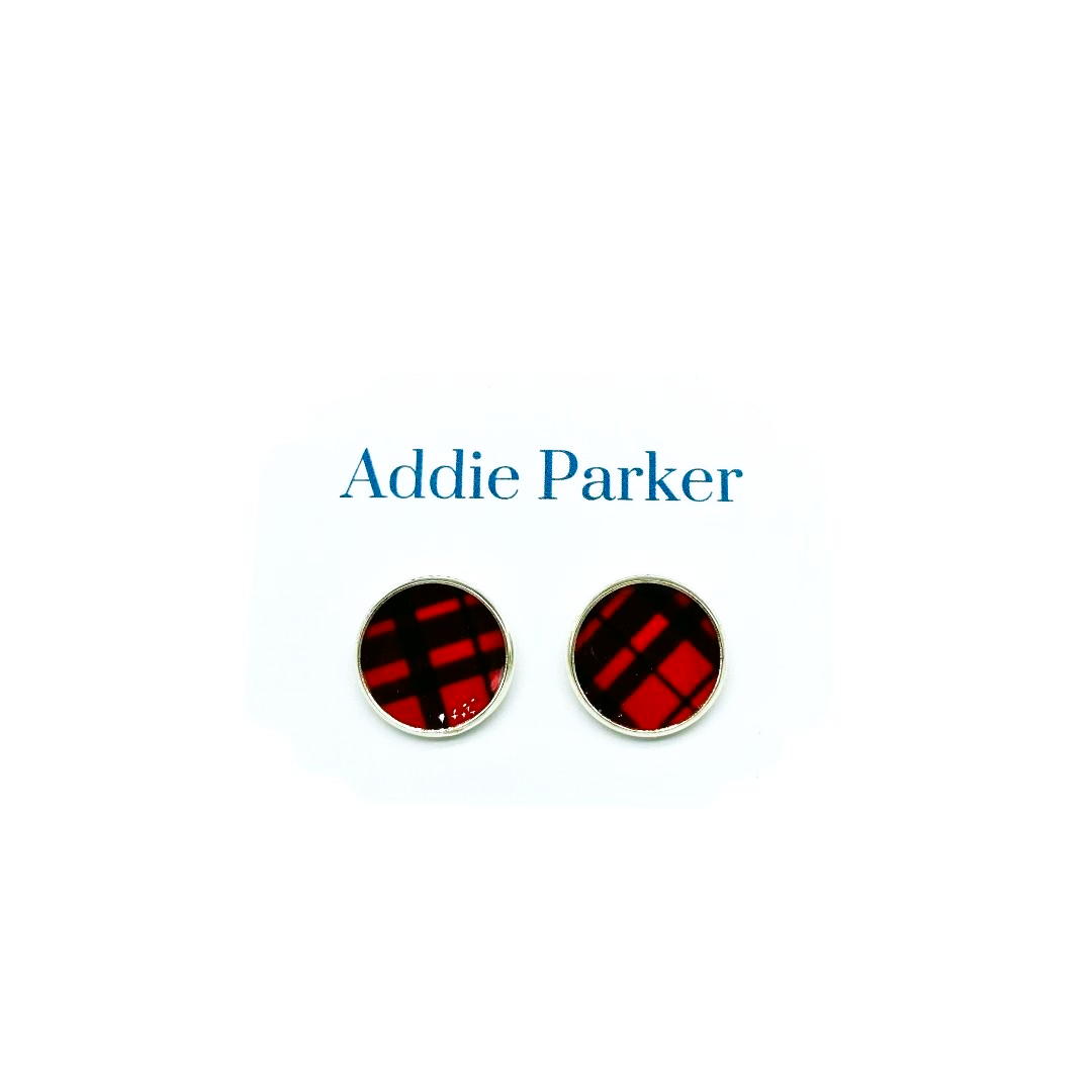 Large Stud Earring (LS67S) - Red Buffalo Plaid