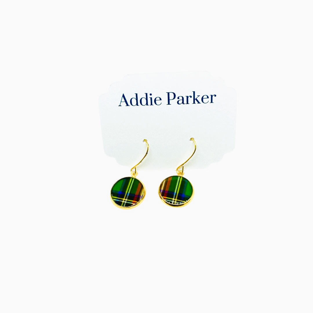 French Hook Style Earring (FH63G) - Green Plaid