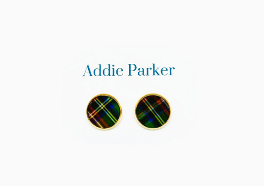 Large Stud Earring (LS63G) - Green Plaid