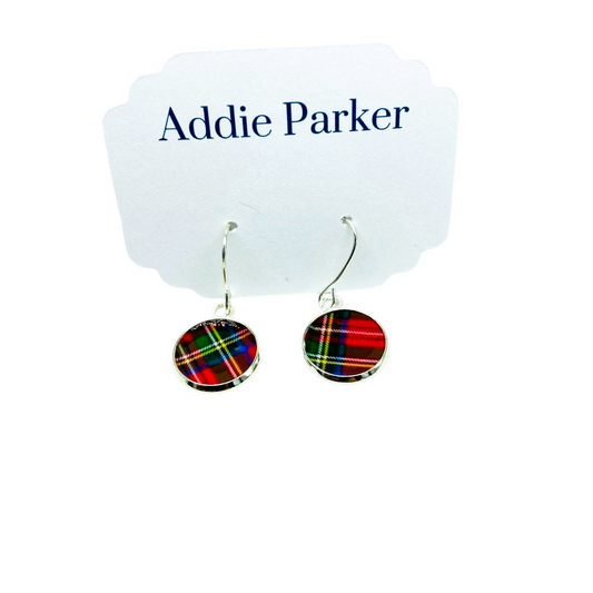 French Hook Style Earring (FH60S) - Red Plaid