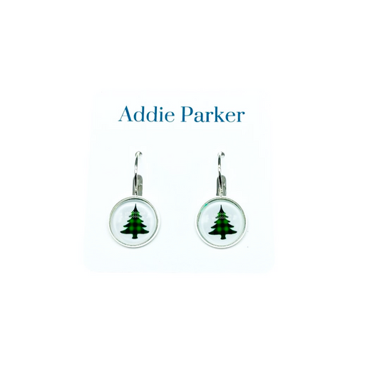 Lever Back Earrings (LB 15) - Green Buffalo Plaid Tree