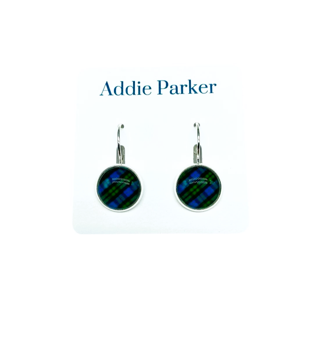 Lever Back Earrings (LB 11) - Blue / Green Plaid