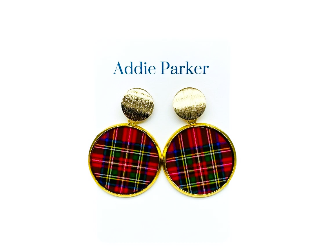 Plaid Earring (R60G) - Red Plaid