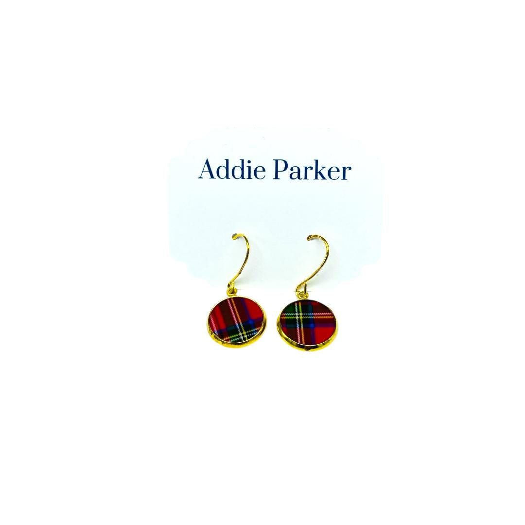 French Hook Style Earring (FH60G) - Red Plaid