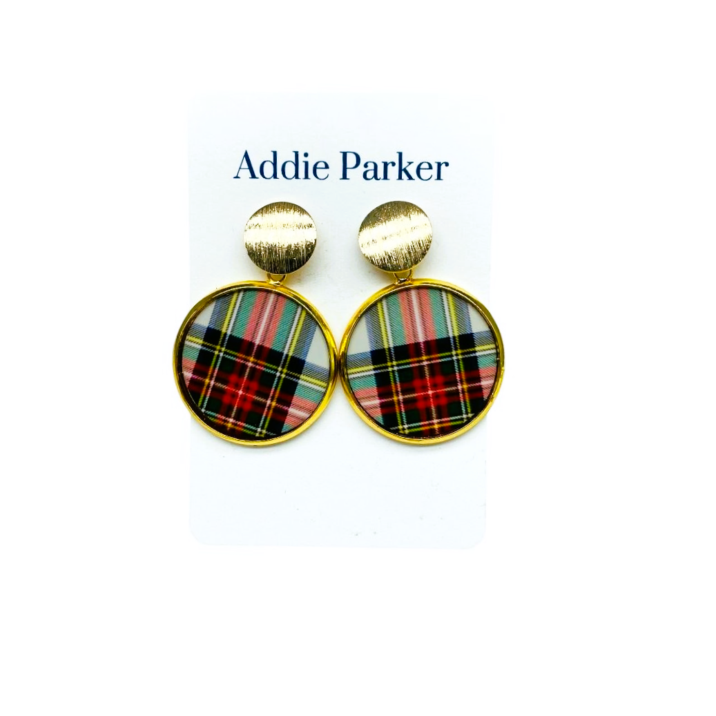 Plaid Earring (R62G) - White Plaid