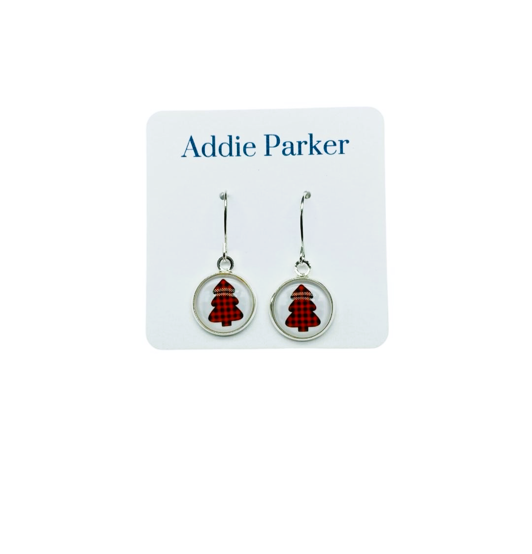 French Hook Style Earring (FH 14) - Red Buffalo Plaid Tree