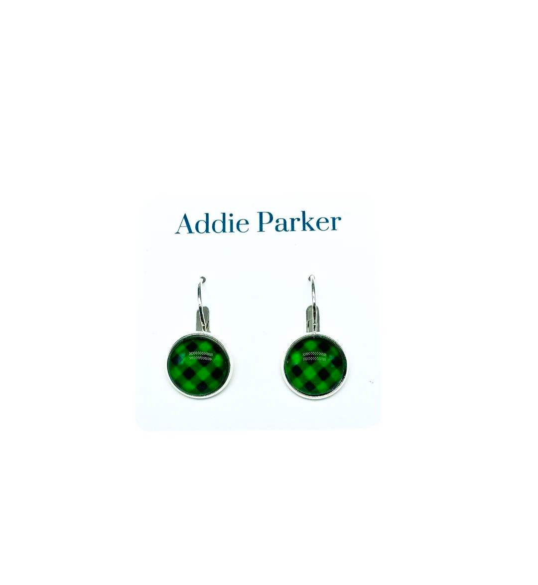 Lever Back Earrings (LB 12) - Green Buffalo Plaid