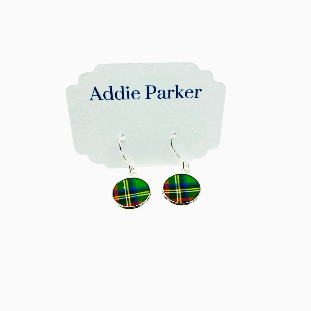 French Hook Style Earring (FH63S) - Green Plaid