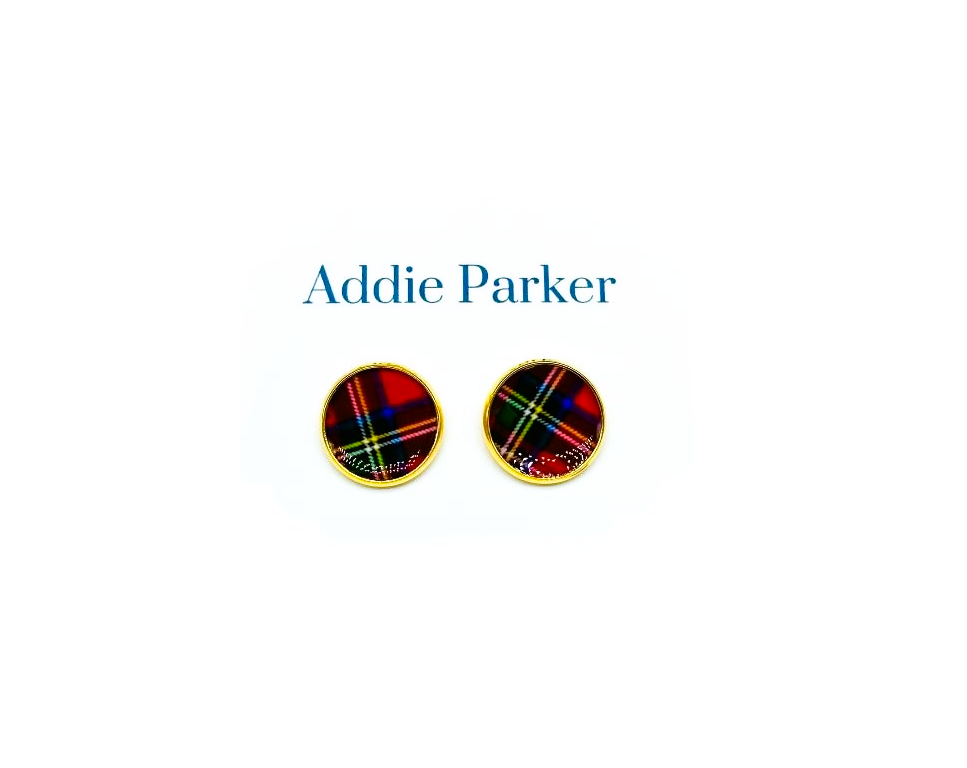 Large Stud Earring (LS60G) - Red Plaid