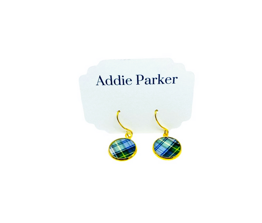 French Hook Style Earring (FH61G) - Blue Plaid