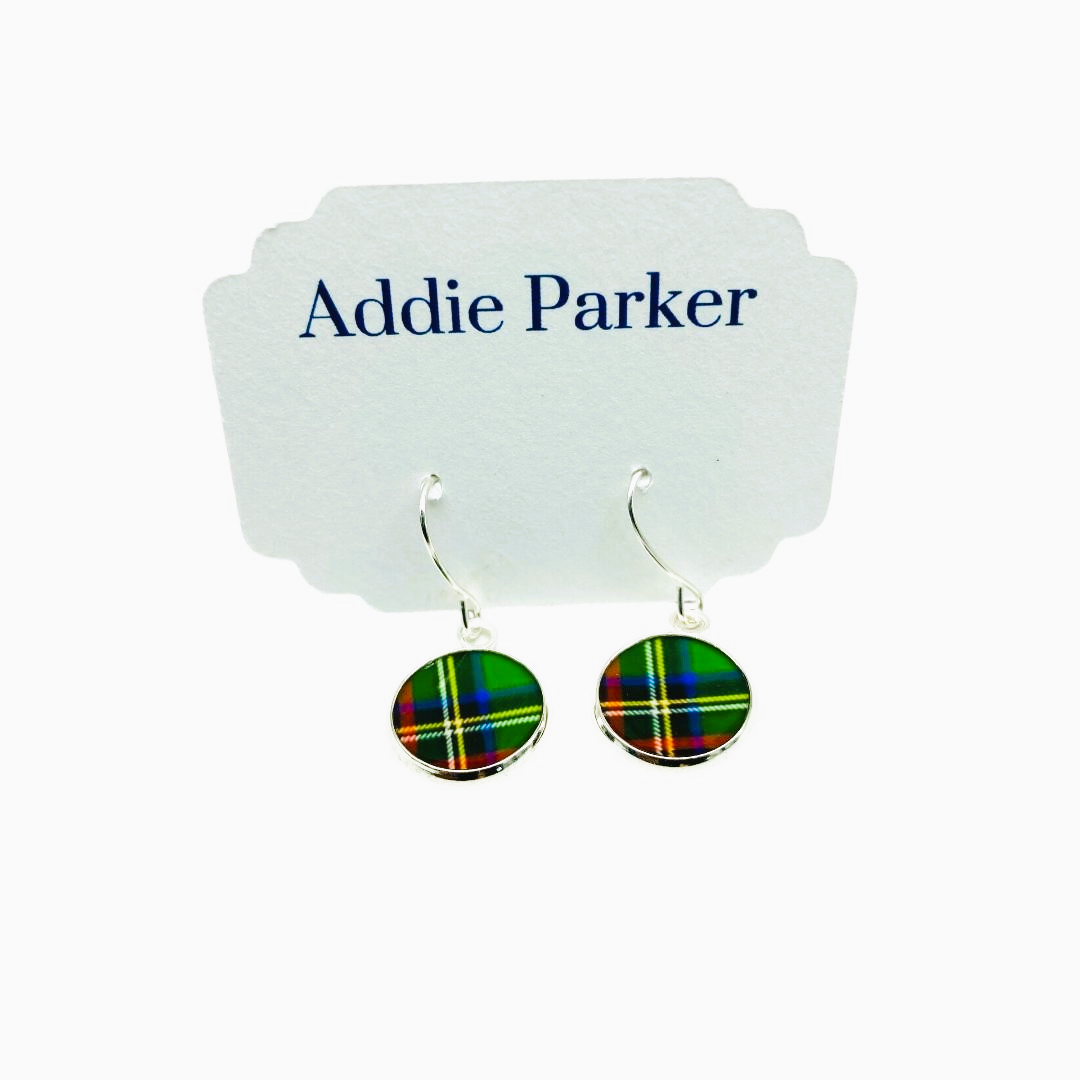 French Hook Style Earring (FH63S) - Green Plaid