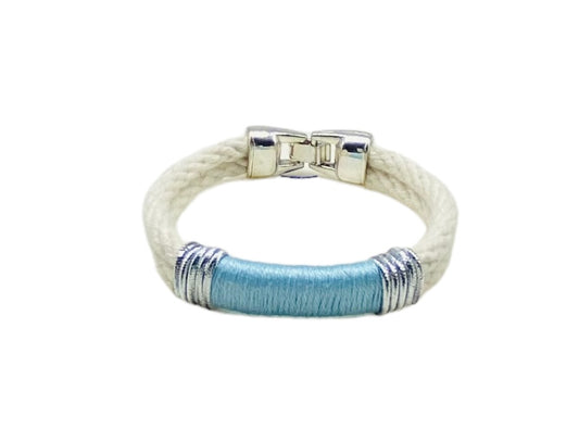 Ivory and Light Blue Rope Bracelet - Silver