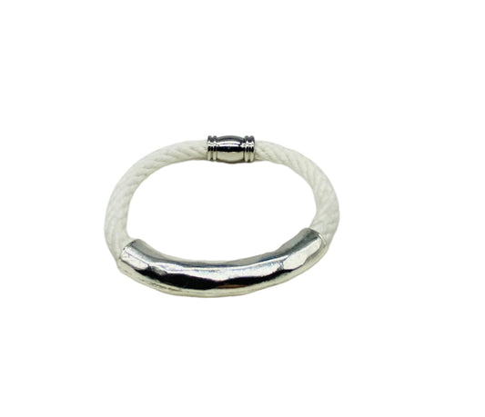 Ivory Rope Single Strand Bracelet- Silver Slider