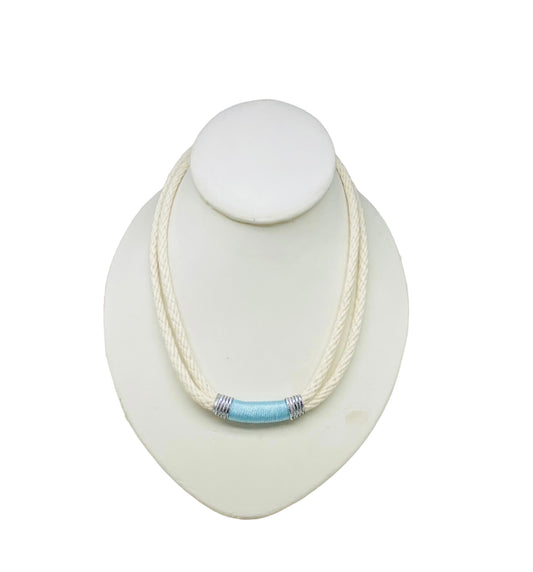 Ivory and Light Blue Rope Necklace - Silver
