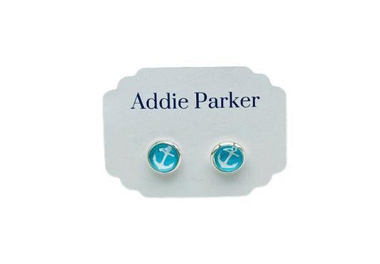 Small Stud Earrings (ST 58) - Aqua Anchor