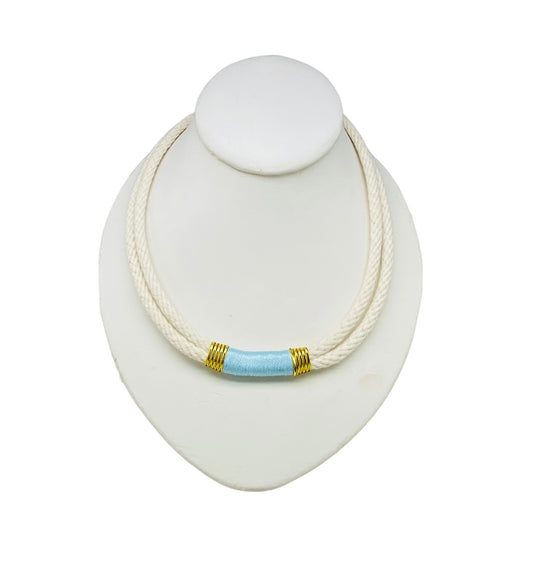 Ivory and Light Blue Rope Necklace - Gold