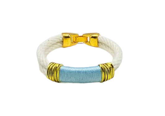 Ivory and Light Blue Rope Bracelet - Gold