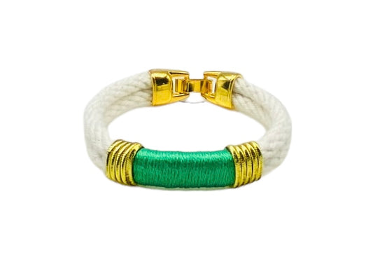Ivory and Green Rope Bracelet - Gold