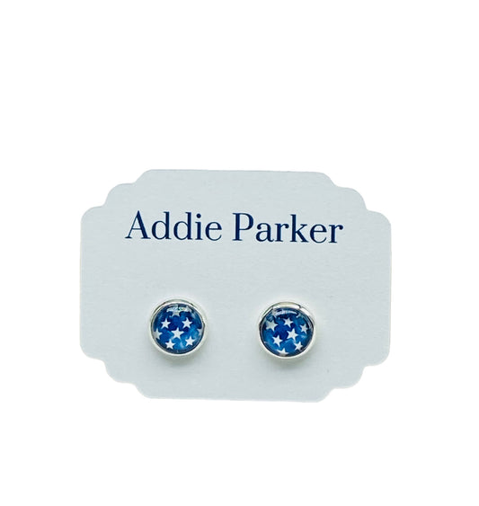 Small Stud Earrings (ST 15) - Blue White Star