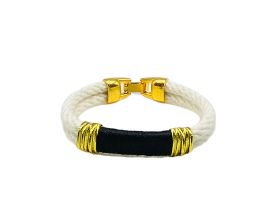 Ivory and Black Rope Bracelet - Gold