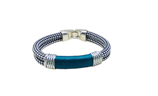 Marine Rope and Teal Bracelet - Silver