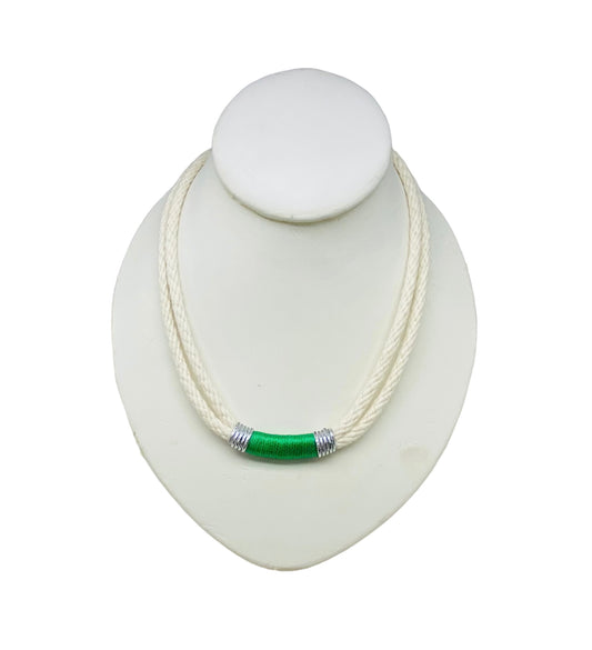 Ivory and Green Rope Necklace - Silver
