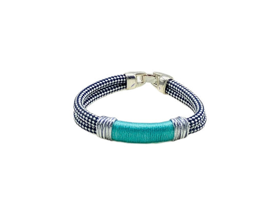 Marine Rope and Turquoise Bracelet - Silver