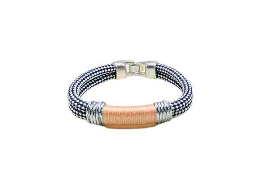 Marine Rope and Salmon Bracelet - Silver